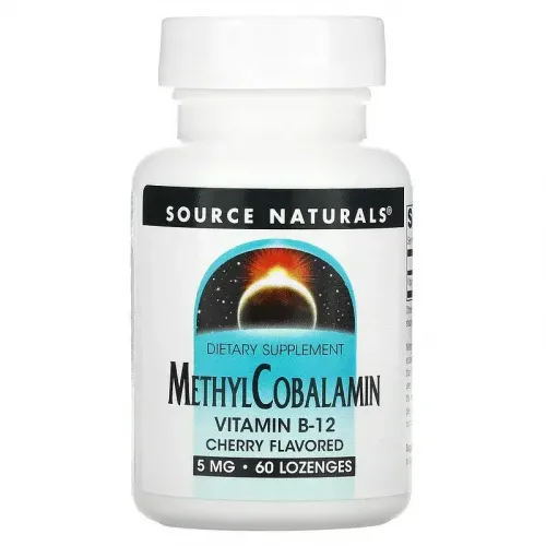 Source Naturals, метилкобаламин, витамин B12, со вкусом вишни, 5 мг, 60 пастилок