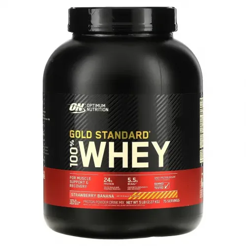 Optimum Nutrition, 100% Whey Gold Standard, сироватковий протеїн, зі смаком полуниці та банана, 2270 г