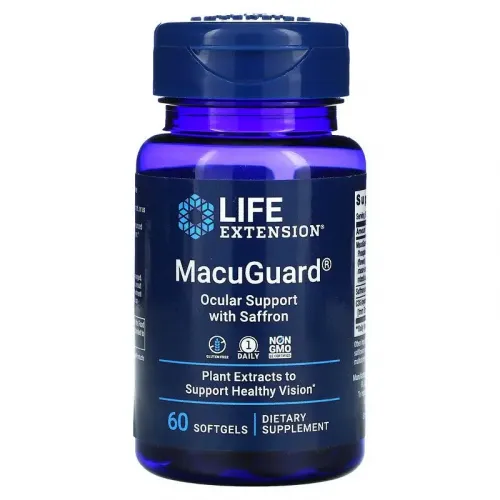 Life Extension, MacuGuard, препарат із шафраном для зміцнення зору, 60 м'яких гелевих капсул 