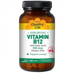 Витамин В-12 и фолиевая кислота, Vitamin B12, Country Life, 500 мкг, 100 ледянцев