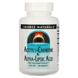 Source Naturals, ацетил-L-карнітин та альфа-ліпоєва кислота, 650 мг, 60 таблеток