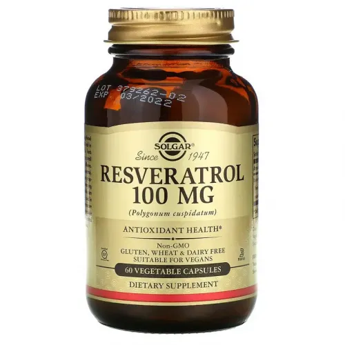 Ресвератрол (Resveratrol), Solgar, 100 мг, 60 капсул 