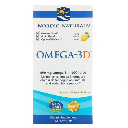 Nordic Naturals, Omega-3D, зі смаком лимона, 1000 мг, 120 м'яких желатинових капсул 