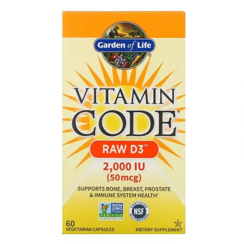 Garden of Life, Vitamin Code, RAW D3, 50 мкг (2000 МО), 60 вегетарианских капсул