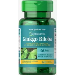 Гінкго білоба, Ginkgo Biloba, Puritan's Pride, стандартизований екстракт, 60 мг, 120 гелевих капсул 