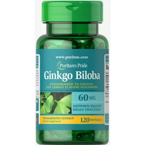 Гінкго білоба, Ginkgo Biloba, Puritan's Pride, стандартизований екстракт, 60 мг, 120 гелевих капсул 