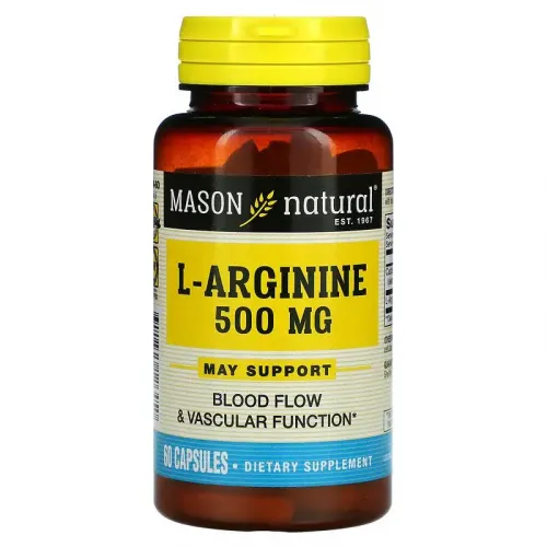 L-Аргинин 500 мг, L-Arginine, Mason Natural, 60 капсул