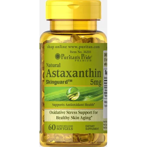 Астаксантин, Natural Astaxanthin 5 mg, Puritan's Pride, 5 мг, 60 капсул 