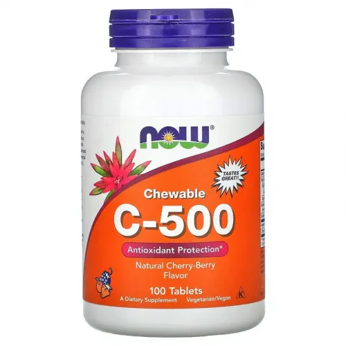 Now Foods, Chewable C-500, жувальний вітамін C зі смаком натуральної вишні, 100 пігулок