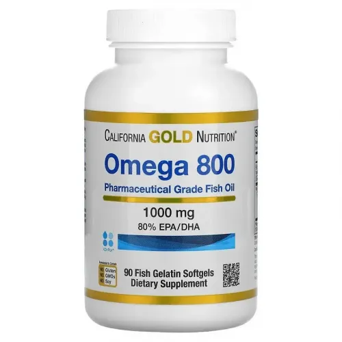 California Gold Nutrition, омега 800, риб'ячий жир фармацевтичного ступеня чистоти, 80% ЕПК/ДГК, у формі тригліцеридів, 1000 мг, 90 рибно-желатинових капсул