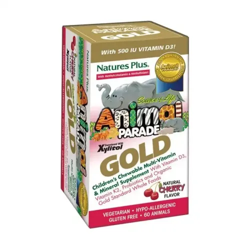 Nature's Plus, Мультівітаміни для дітей, смак вишні, Animal Parade Gold, 60 жувальних таблеток